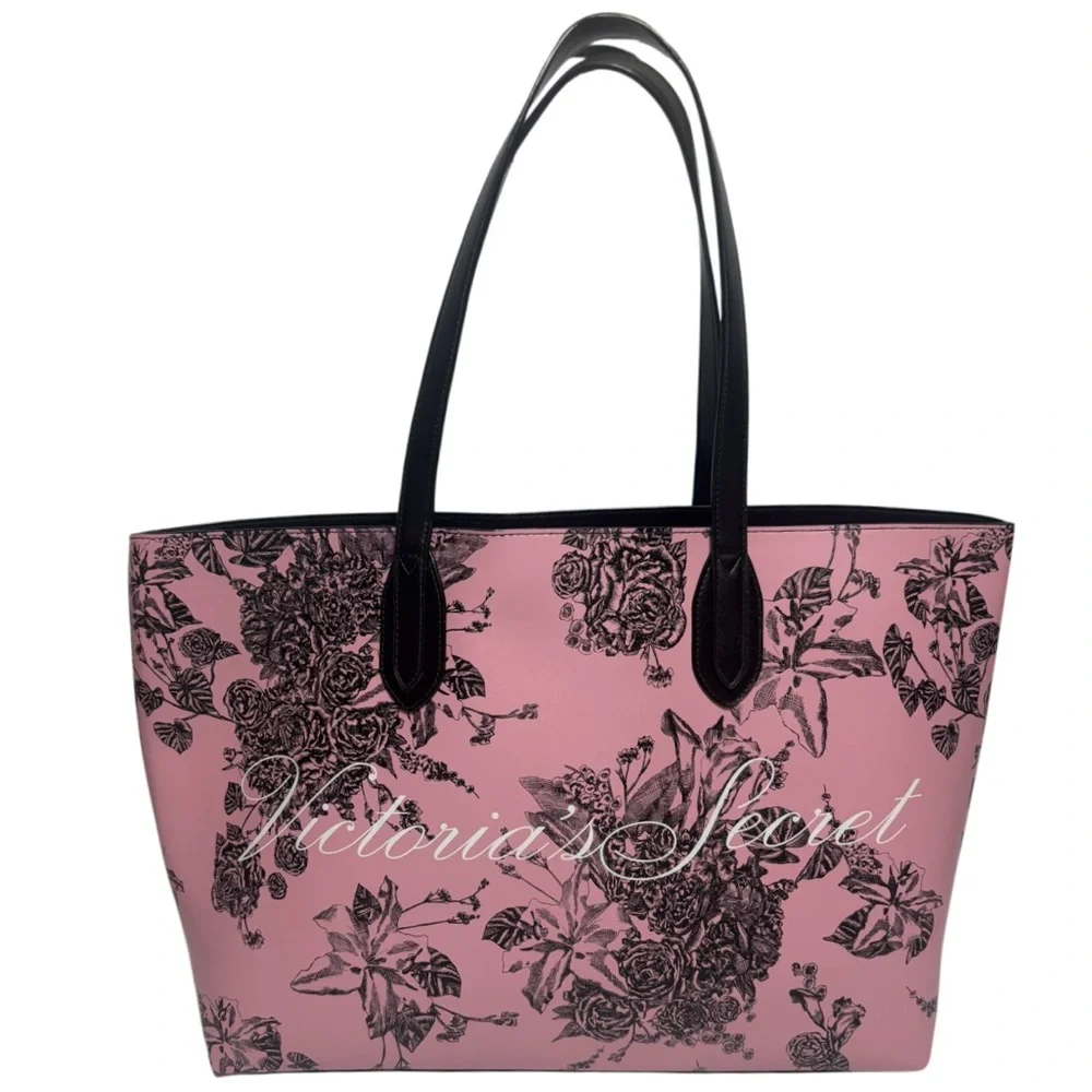 Victoria’s Secret Tote Bag Pink Rose French Lovers Large Travel Bag Faux Leather